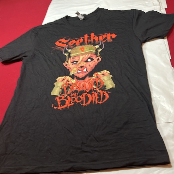 SEETHER black T Shirt BRUISED and BLOODIED Viking smoking zombie BIG graphics, M - Picture 4 of 11
